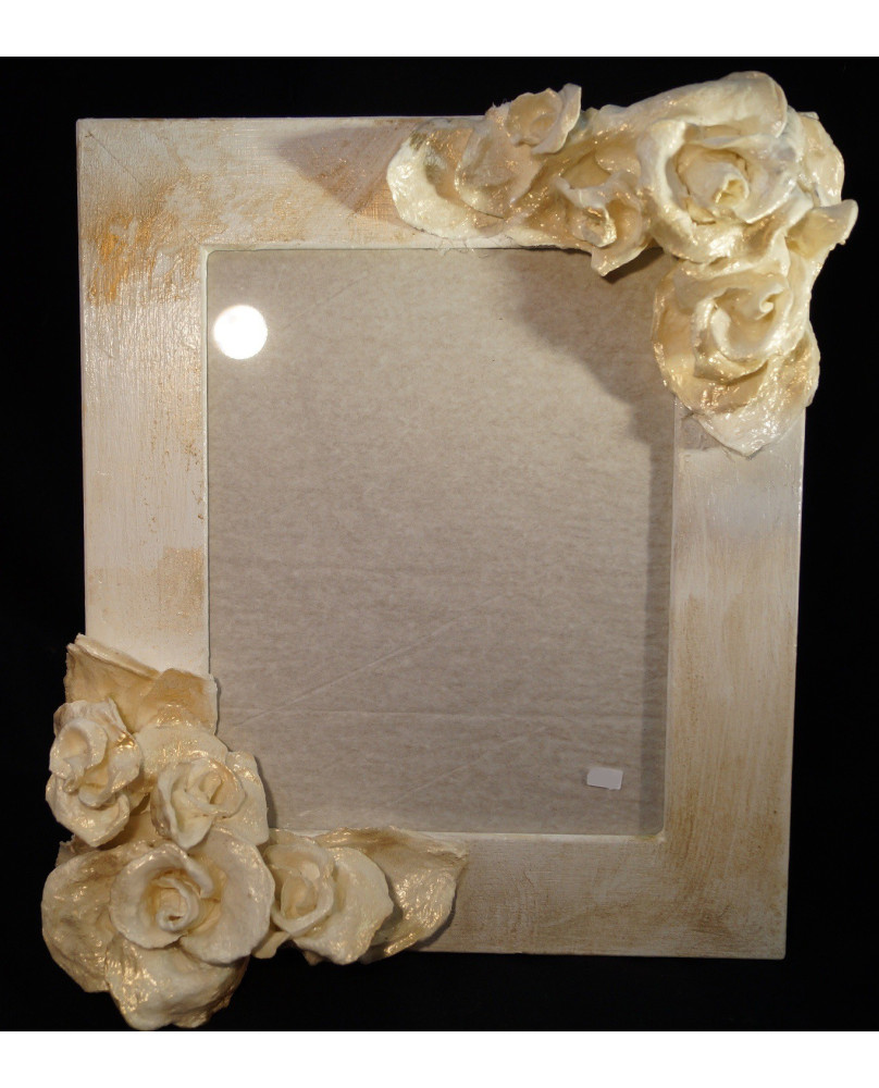  Picture frame with white roses in Papier Mache