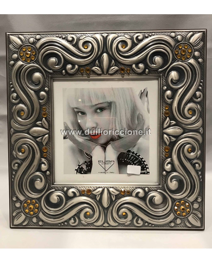 Cornice Portafoto 13x13 Argento e Strass Gialli